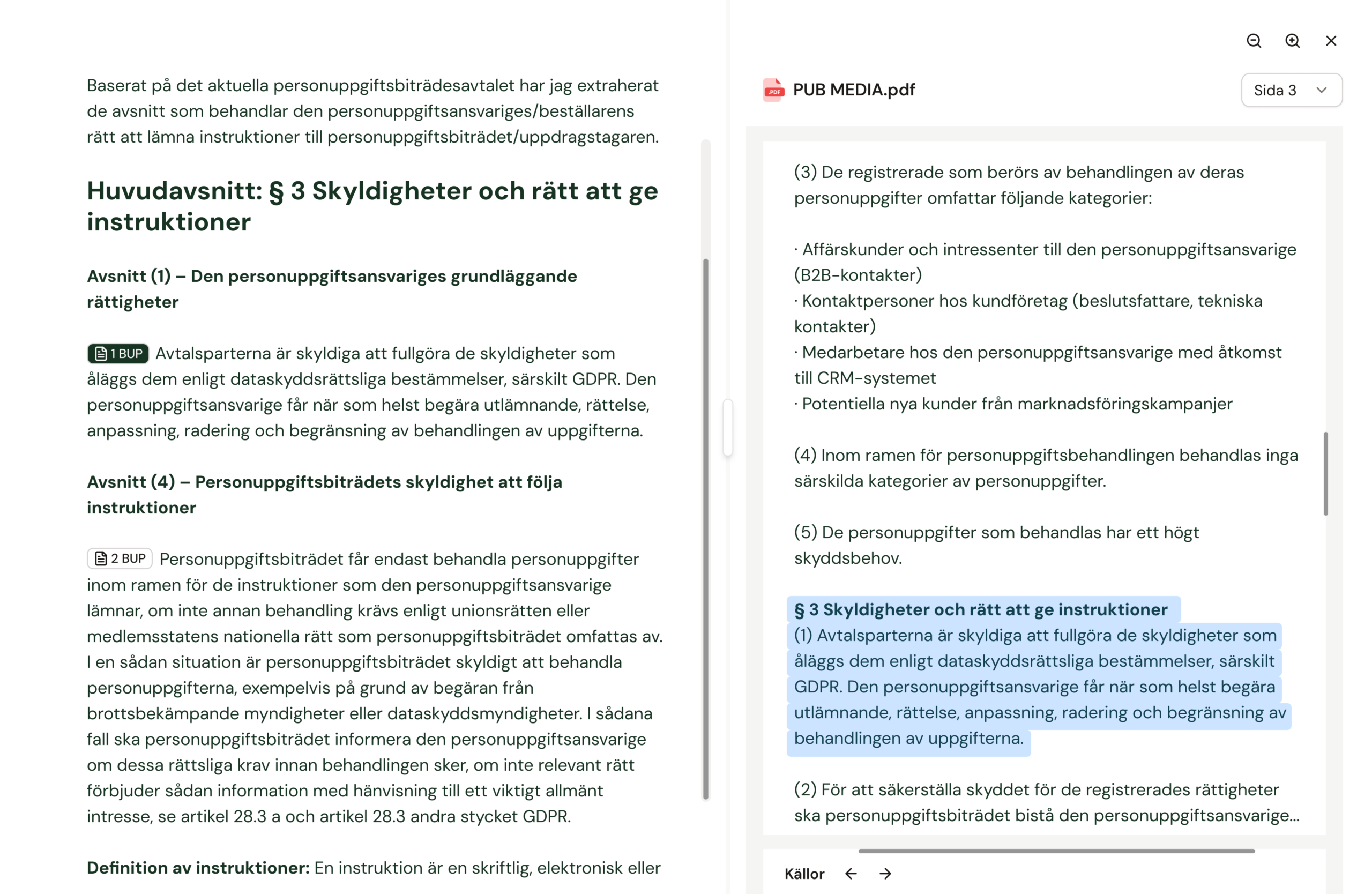 Dokumentanalys i Blendow-Noxtua med frågor och analys av uppladdade dokument